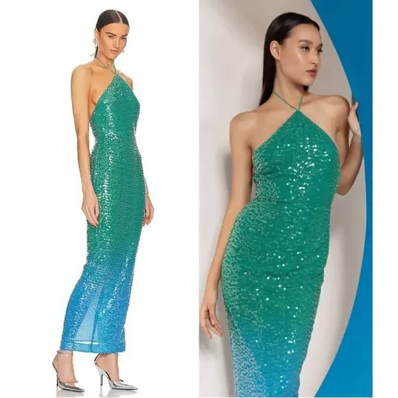 Elegant Green Sequin Maxi Dress